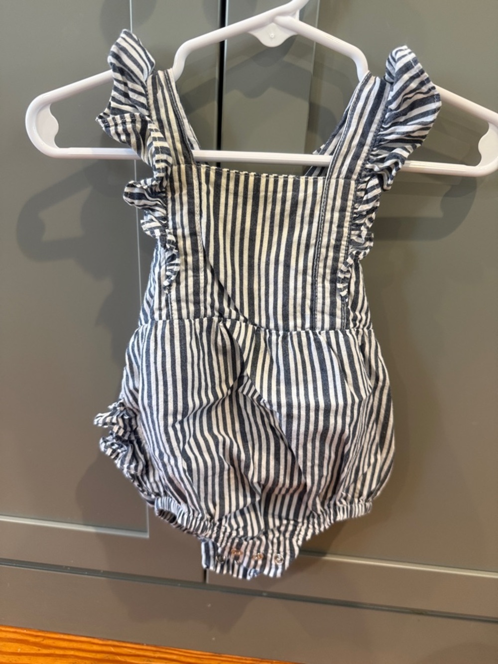 Ruffle Butts Navy & White Striped Romper